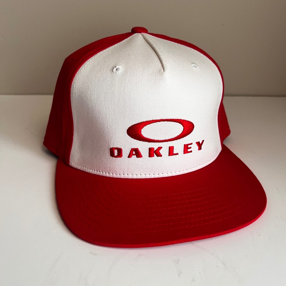 Oakley B1B Logo Snapback Hat Red White Yupoong 110 Flexfit Tech Cap